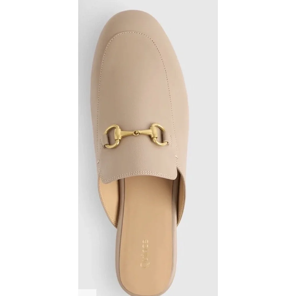 Quince Women Italian Leather Horsebit Loafer Mule Soft Brown Shoes 9.5 NEW